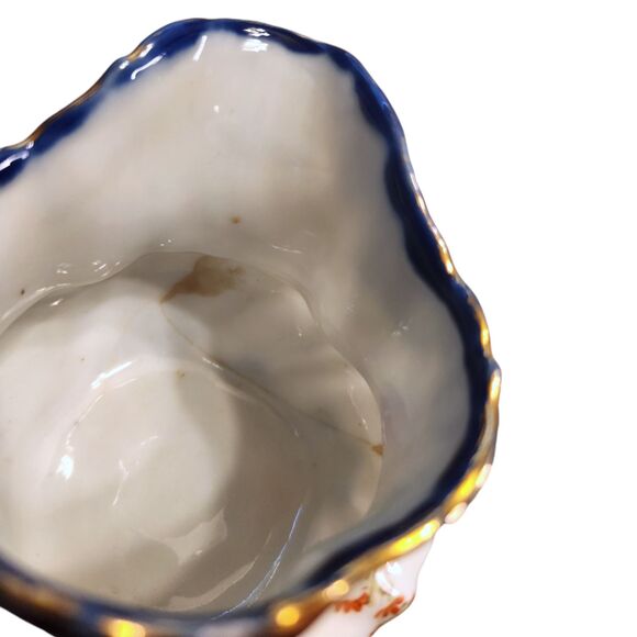 Vintage Creamer Pitcher & Sugar Bowl, Porcelain, Blue, Gold & Painted Flowers - Picture 15 of 15